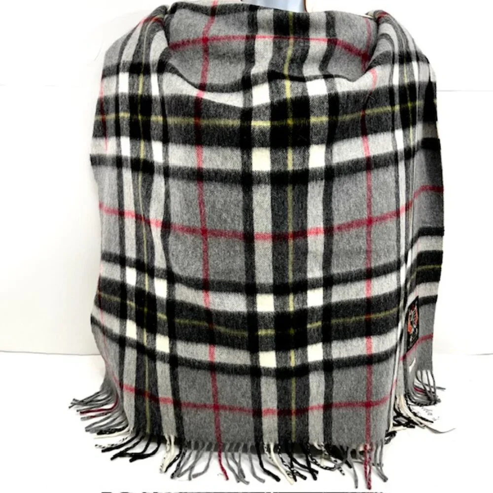 B-Gray Thomson Scotland Gray Black Tartan 100% Lambswool Scarf/Throw 60X34(2